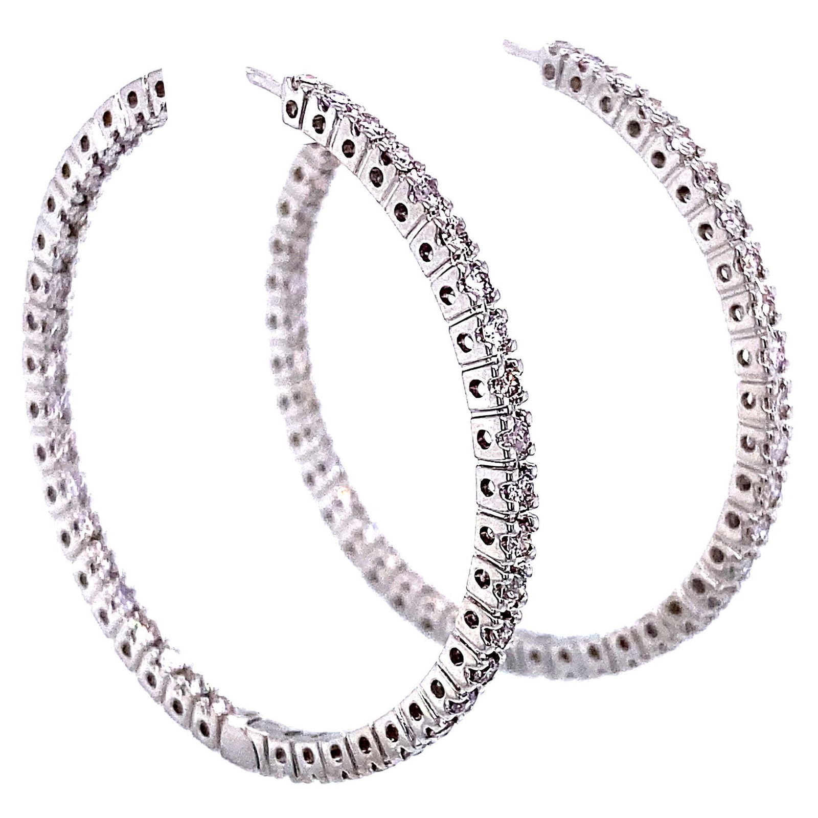 Stunning 1.13ct Round Diamond Hoop Earrings in 14k White Gold: Stunning 1.13ct Round Diamond Hoop Earrings in 14k White Gold Elevate your elegance with these stunning round diamond hoop earrings crafted in 14k white gold. Featuring a total of 84 round brilliant d