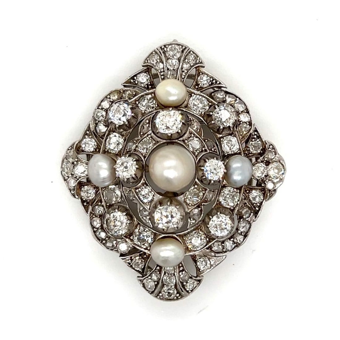 Art Deco Platinum Brooch with Natural Pearl and 78 Diamonds (1 of 5)