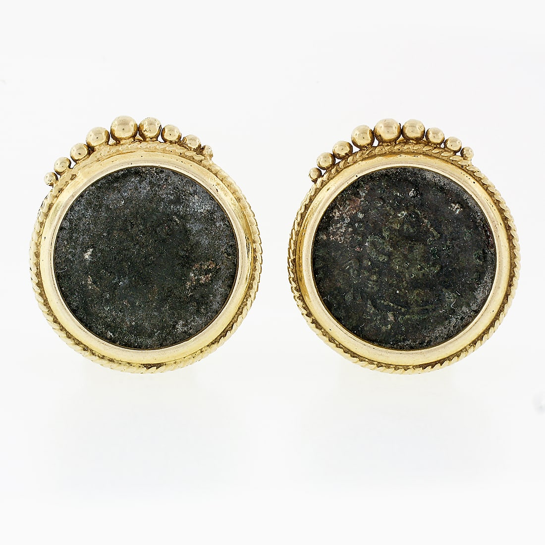 Vintage 18k Yellow Gold Ancient Coin Omega Back Earrings (1 of 7)
