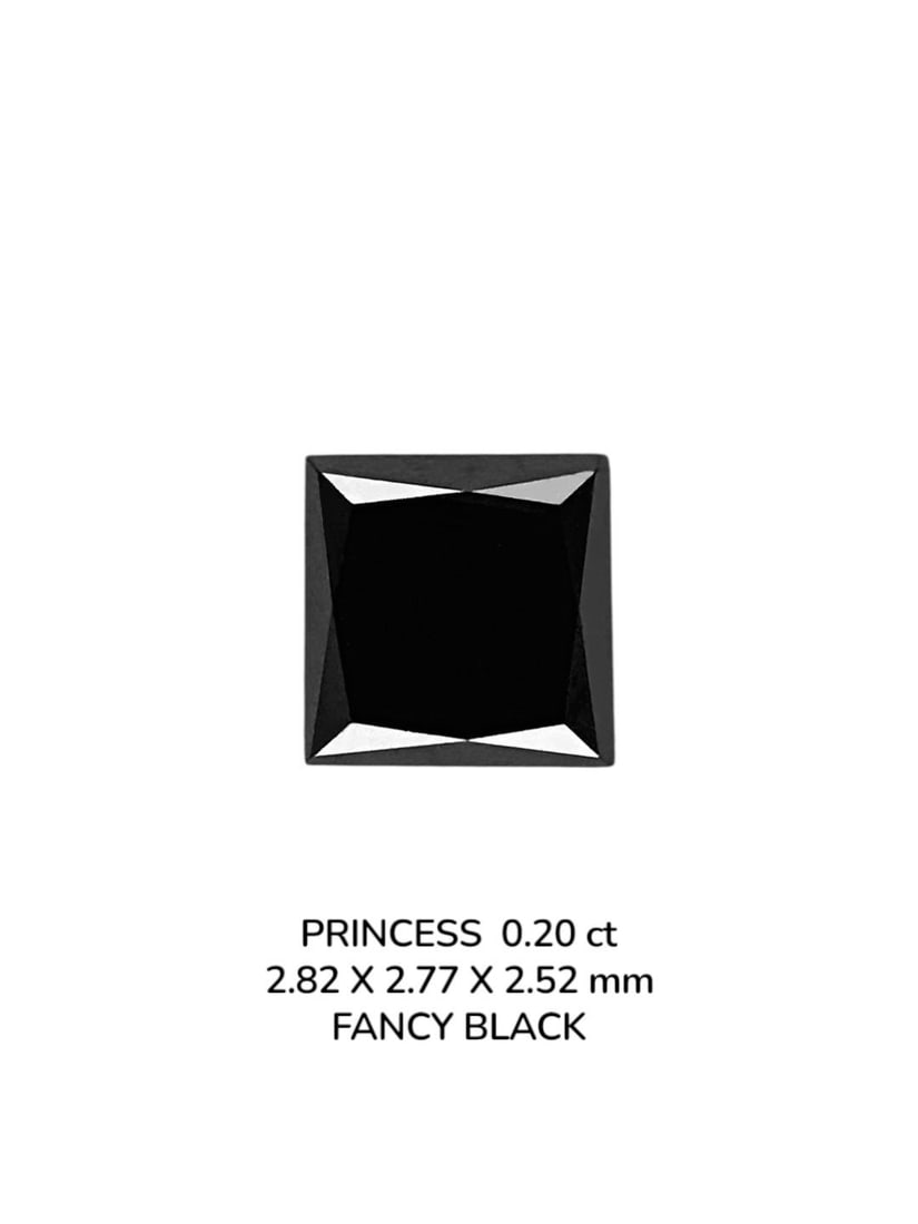 Loose Diamond - PRINCESS 0.2ct Fancy Black VVS2: Loose Diamond - PRINCESS 0.2ct Fancy Black VVS2 Source: Natural Shape: PRINCESS Carats: 0.2 Color: Fancy Black Certification: NONE PLEASE NOTE: Framed, Large, or heavy items do not have shipping costs