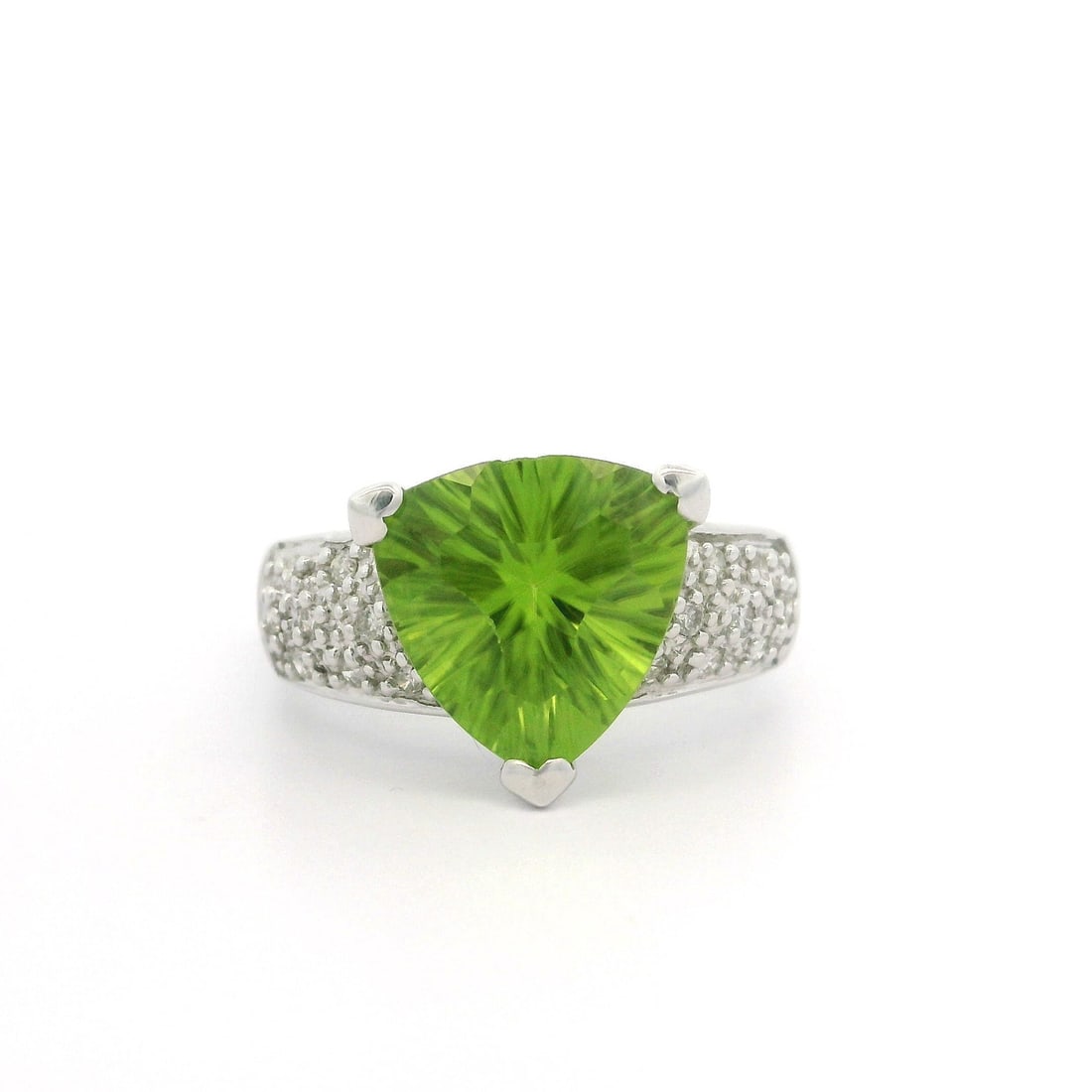 18k White Gold Trillion Peridot Diamond Cocktail Ring (1 of 5)