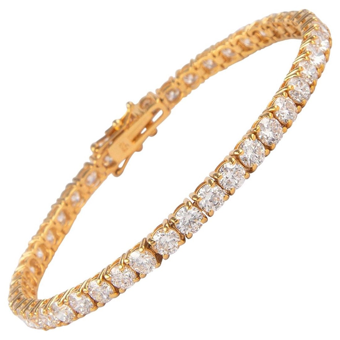 10.87ct Diamond Tennis Bracelet 18k Gold Modern Design: 10.87ct Diamond Tennis Bracelet 18k Gold Modern Design This stunning 10.87ct diamond tennis bracelet showcases a modern design crafted from luxurious 18k yellow gold. It features 44 round brilliant di