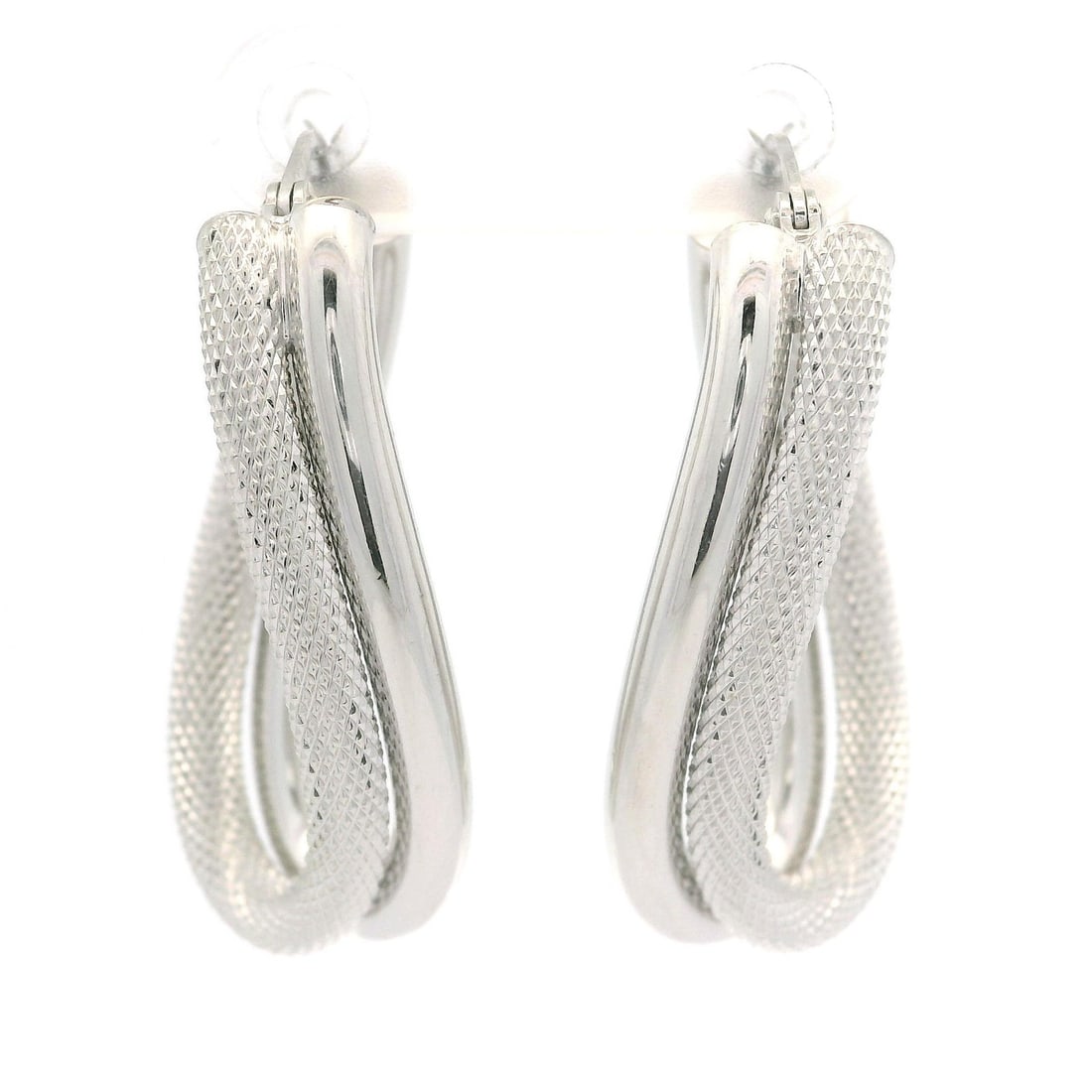 Elegant 14k White Gold Dual Finish Wavy Hoop Earrings (1 of 5)