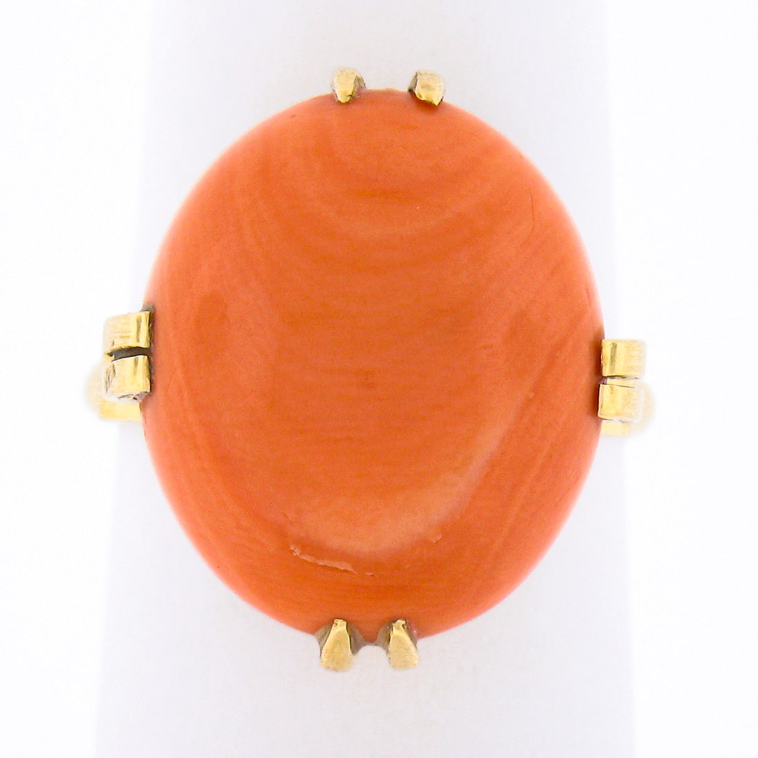 Vintage 18K Yellow Gold Open Work Coral Solitaire Ring (1 of 9)