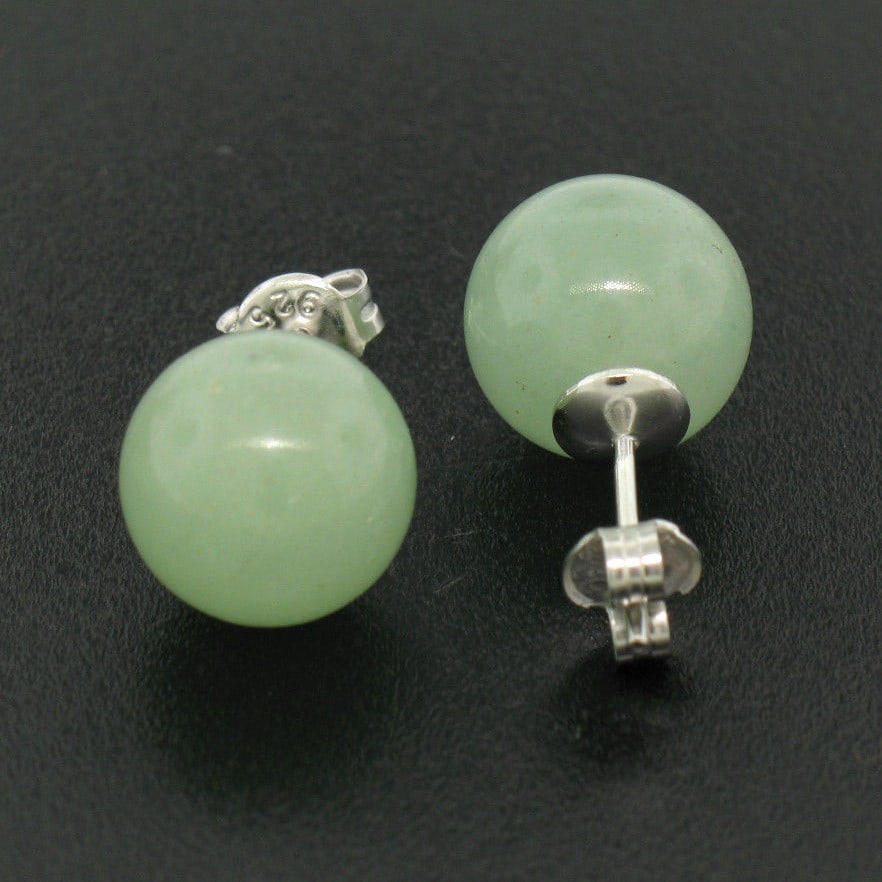 Elegant .925 Sterling Silver 10mm Green Jade Ball Stud Earrings (1 of 7)