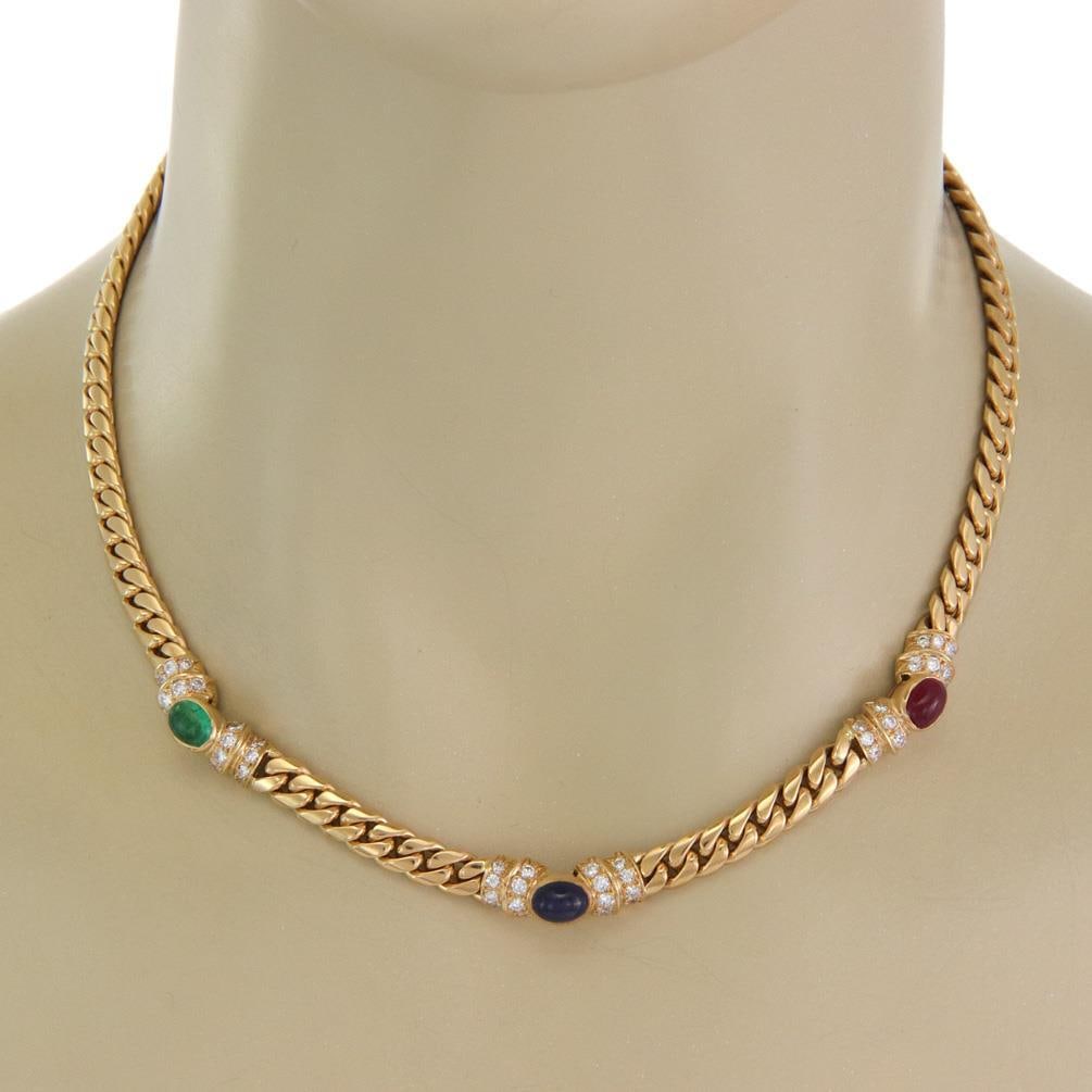 18k Yellow Gold Diamond Gemstone Collar Necklace with Curb Links (1 of 4)