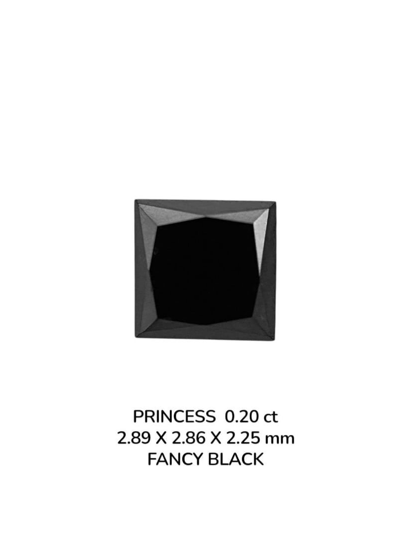 Loose Diamond - PRINCESS 0.2ct Fancy Black VVS2: Loose Diamond - PRINCESS 0.2ct Fancy Black VVS2 Source: Natural Shape: PRINCESS Carats: 0.2 Color: Fancy Black Certification: NONE PLEASE NOTE: Framed, Large, or heavy items do not have shipping
