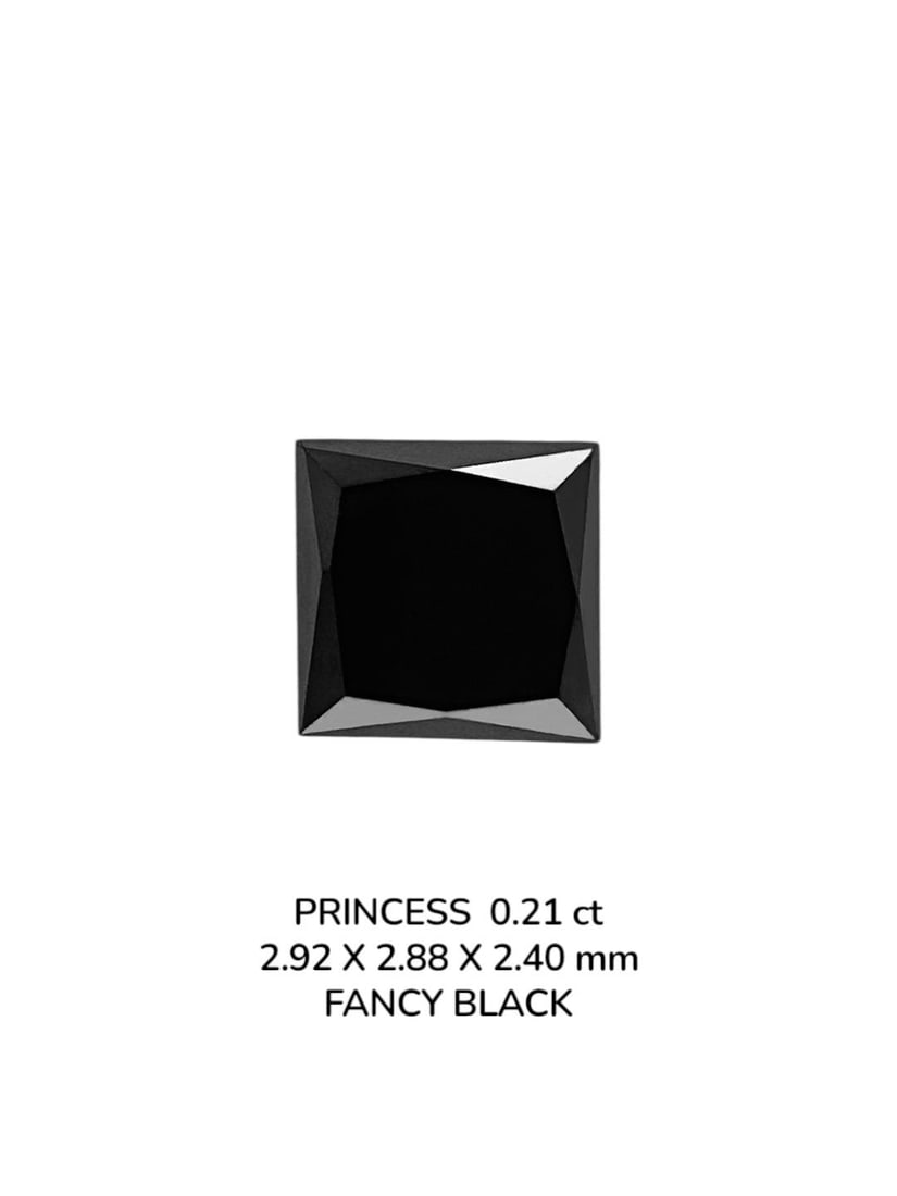 Loose Diamond - PRINCESS 0.21ct Fancy Black VVS2: Loose Diamond - PRINCESS 0.21ct Fancy Black VVS2 Source: Natural Shape: PRINCESS Carats: 0.21 Color: Fancy Black Certification: NONE PLEASE NOTE: Framed, Large, or heavy items do not have shipping cos