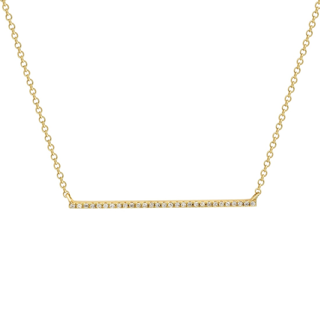 Rachel Koen Pave Diamond Horizontal Bar Necklace 14K Yellow Gold 0.08ct: Rachel Koen Pave Diamond Horizontal Bar Necklace 14K Yellow Gold 0.08ct This exquisite Pave Diamond Horizontal Bar Pendant Necklace is meticulously crafted from high-polished 14K yellow gold, showcasi