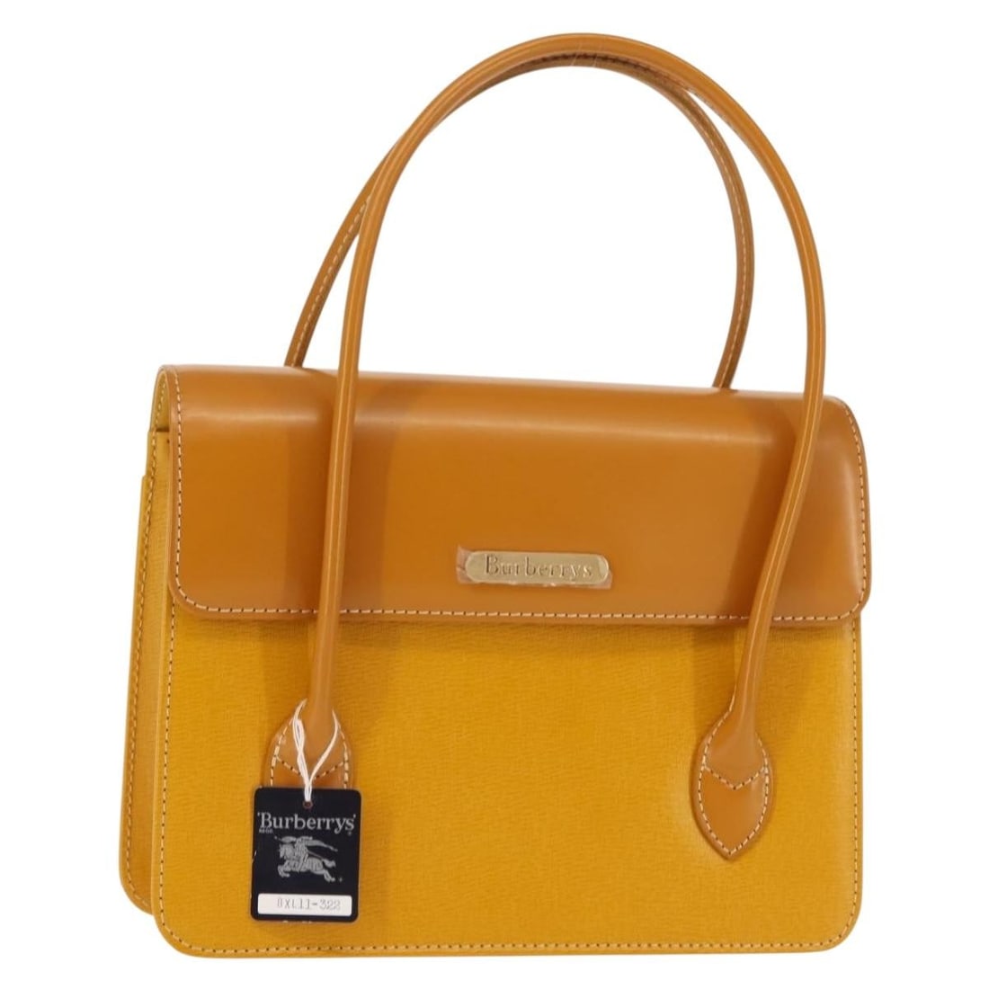 Burberrys Yellow Leather Hand Bag with Authentications: Burberrys Yellow Leather Hand Bag with Authentications This stylish Burberrys handbag is crafted from premium leather in a vibrant yellow hue. With dimensions of approximately 9.1 inches in length, 7.