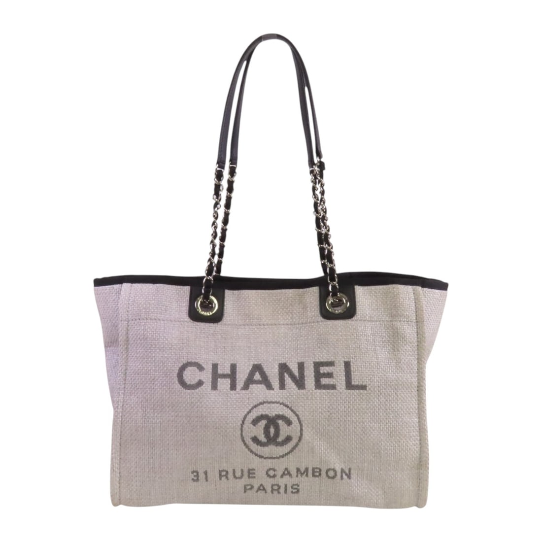 CHANEL Small Deauville Tote Bag Canvas Grey 22071963 (1 of 16)
