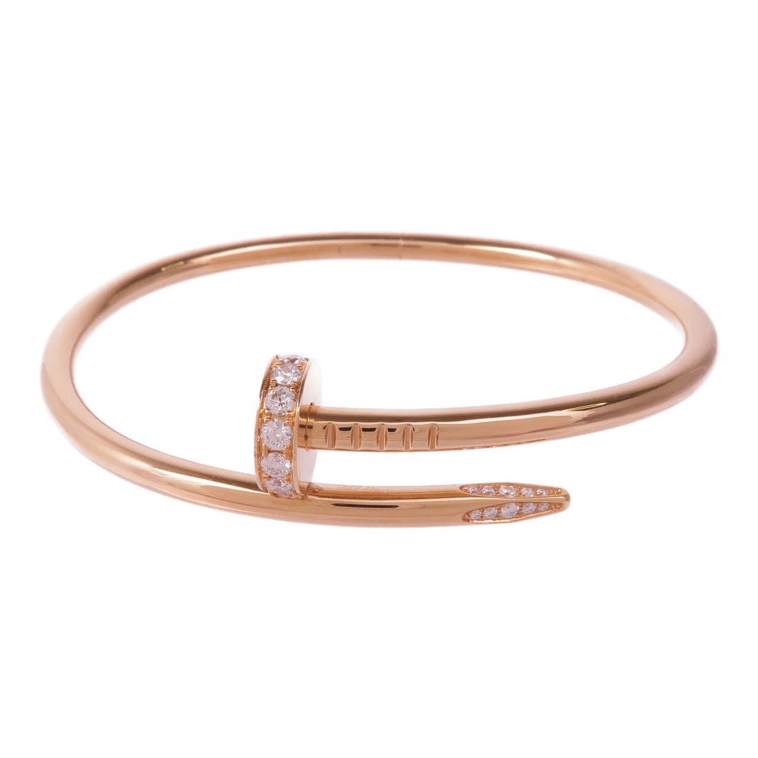 CARTIER Juste un Clou Bracelet Diamond in 18K Pink Gold: CARTIER Juste un Clou Bracelet Diamond in 18K Pink Gold Introducing the exquisite CARTIER Juste un Clou Bracelet, crafted from luxurious 18K pink gold (K18PG) with a stunning diamond accent. This eleg