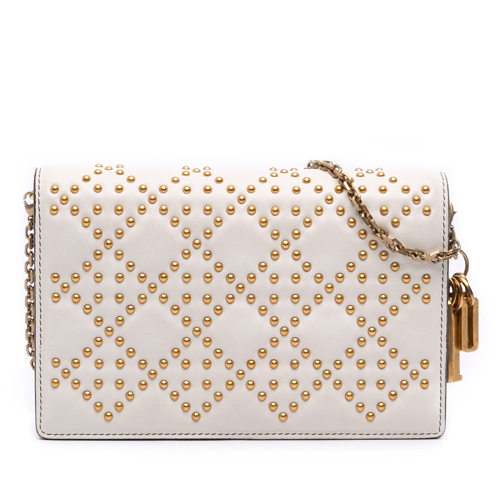 Dior Studded Calfskin Cannage Wallet on Chain White Leather (1 of 11)