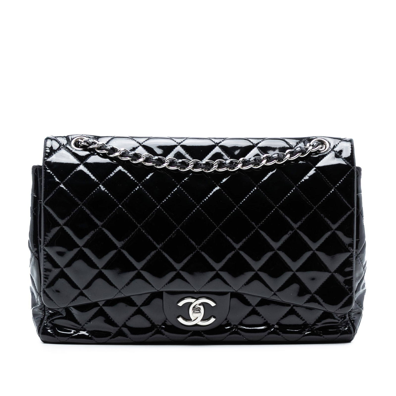 Chanel Maxi Classic Black Patent Double Flap Shoulder Bag (1 of 7)
