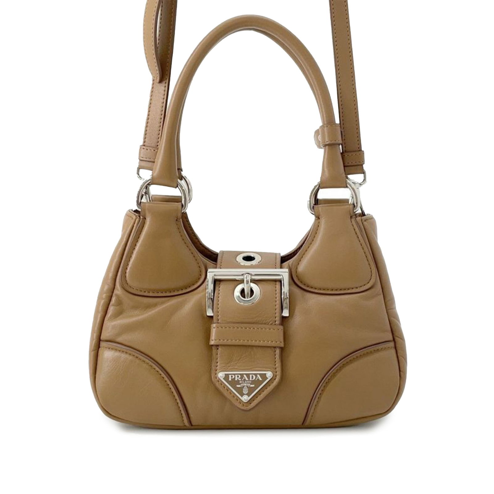 Prada Nappa Soft Padded Re Edition 2002 Moon Bag Brown Leather (1 of 14)