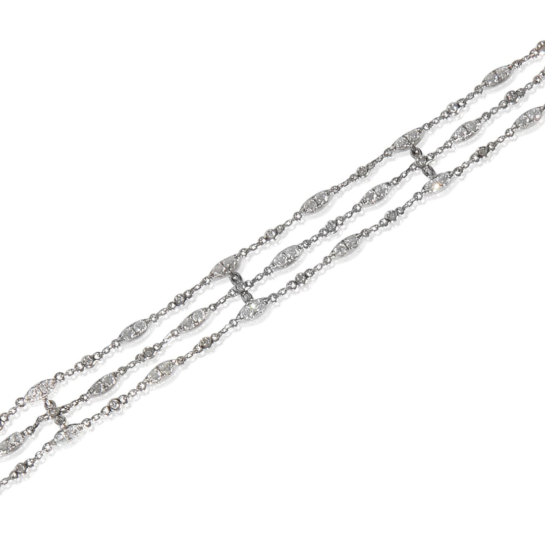 14K White Gold Diamond Triple Strand Bracelet 1.61 Cts (1 of 3)