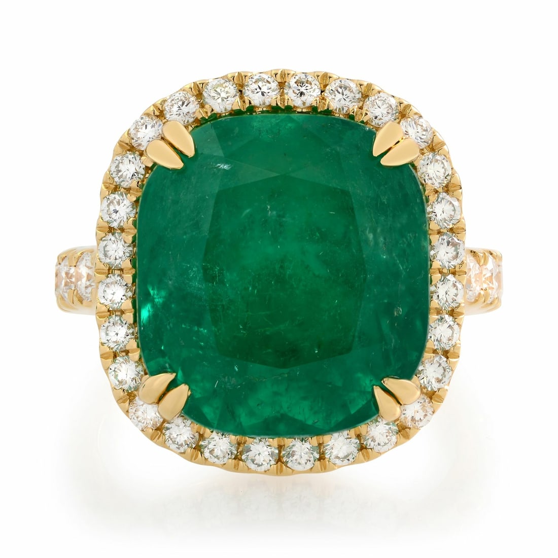 Rachel Koen 18K Yellow Gold 9.88ct Emerald Diamond Halo Ring Size 6 (1 of 9)