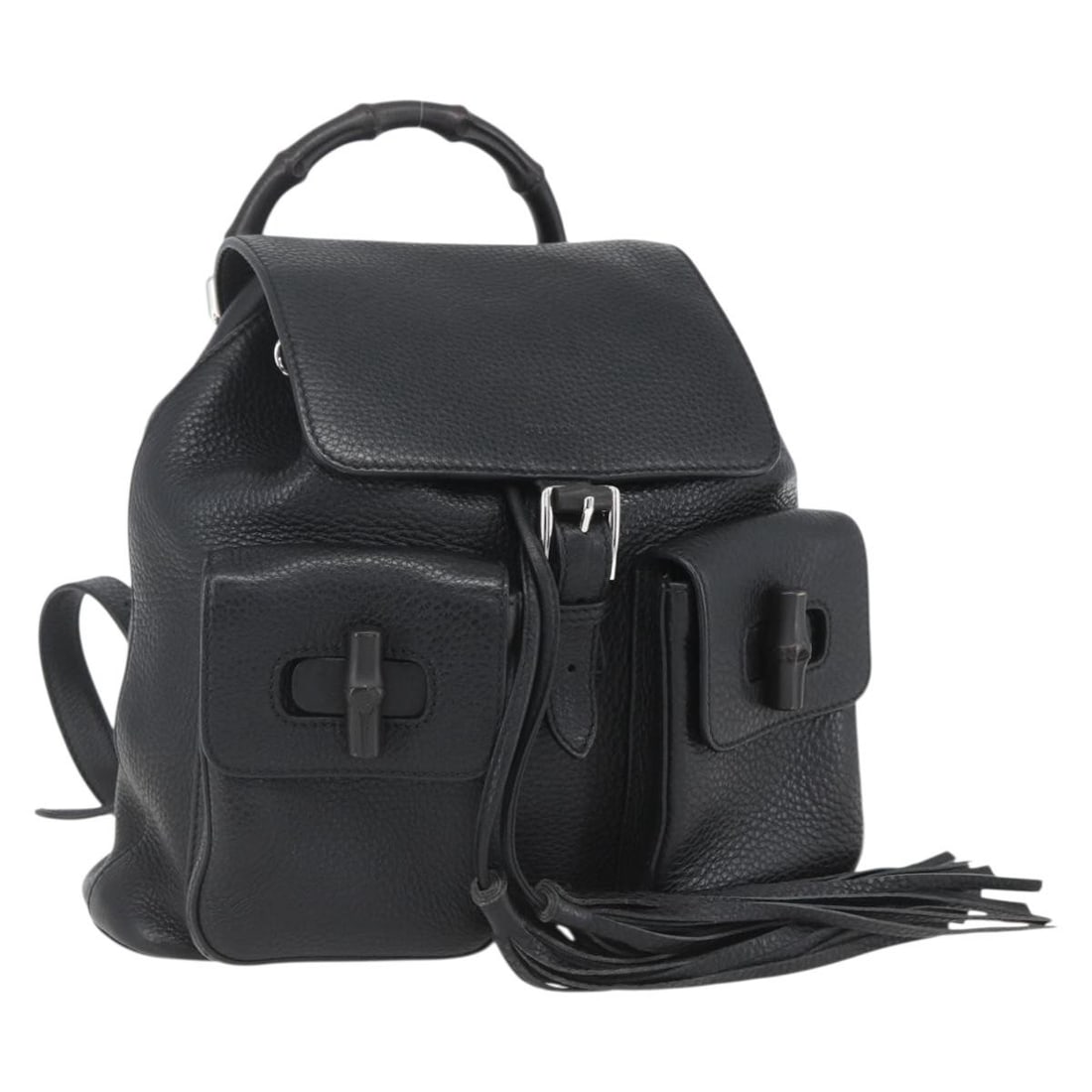 Black Leather Bamboo Fringe GUCCI Backpack with Gold Accents Model 370833 (1 of 18)
