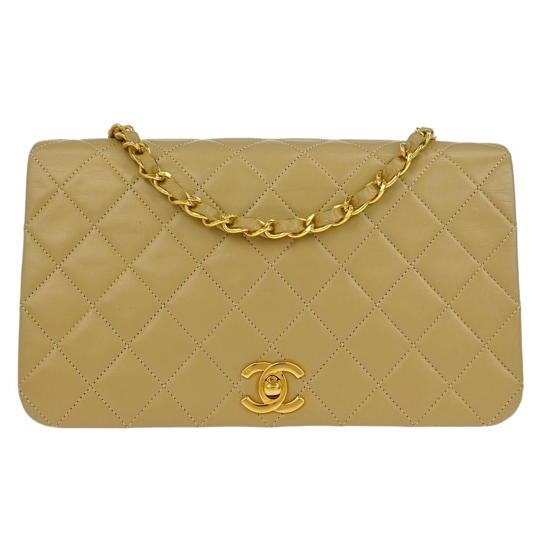 Beige Lambskin Small Shoulder Bag Chanel Full Flap Turn Lock (1 of 10)