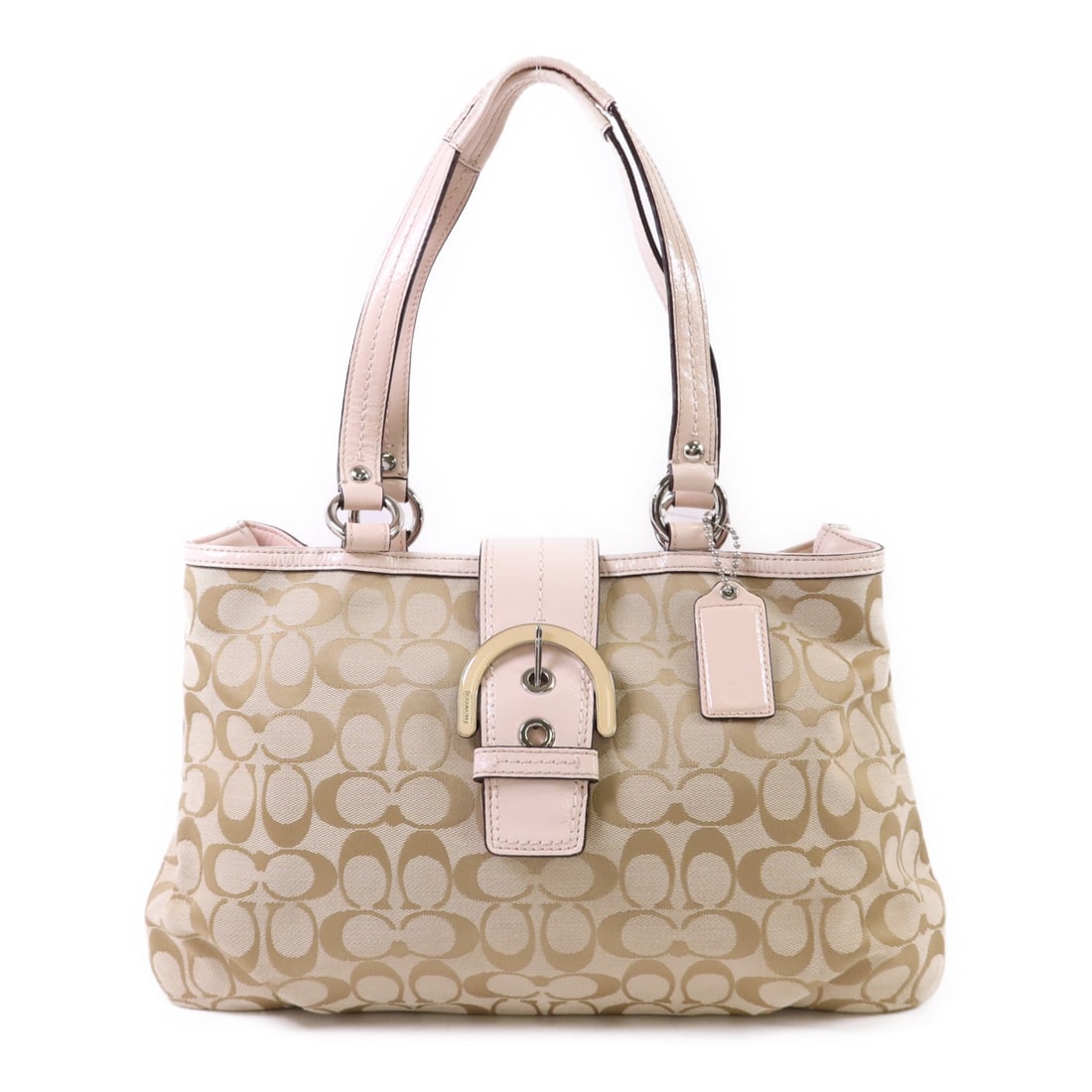 Coach Canvas Shoulder Bag in Beige and Pink with Silver Hardware (1 of 14)
