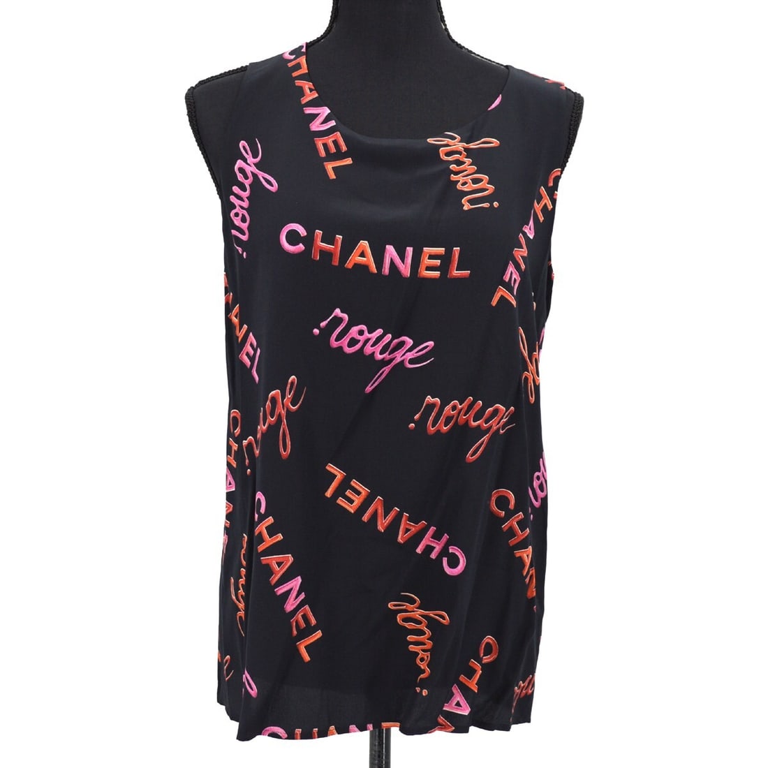 Chanel Vintage 90s Black Red Silk Sleeveless Tank Top 42 (1 of 9)