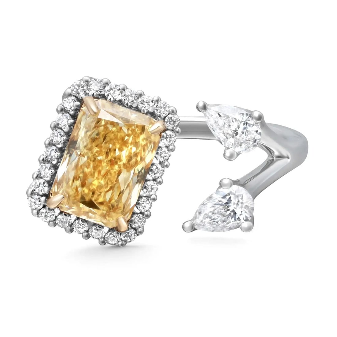 Rachel Koen 3.91Ctw Lab Grown Diamond Engagement Ring 18K White Gold: Rachel Koen 3.91Ctw Lab Grown Diamond Engagement Ring 18K White Gold This exquisite engagement ring features a stunning 3.06 carat yellow radiant cut lab-grown diamond at its center, expertly prong-se