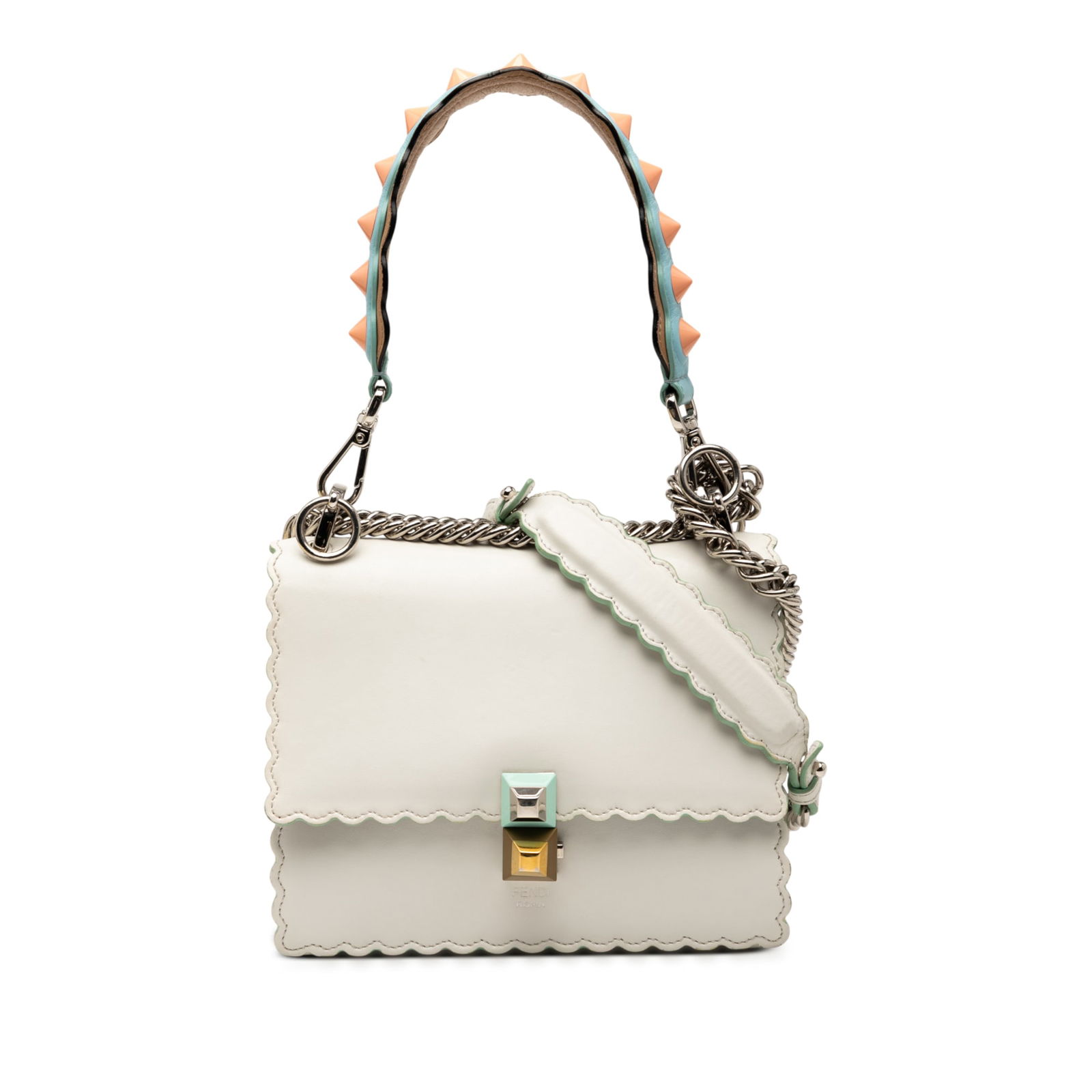 Fendi Small Scalloped Leather Kan I Satchel White Italy (1 of 7)