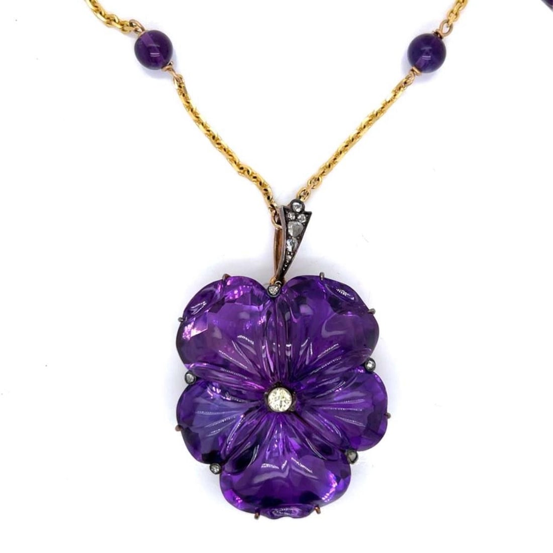 18K Gold Amethyst and Diamond Pendant with 14K Gold Amethyst Necklace (1 of 4)