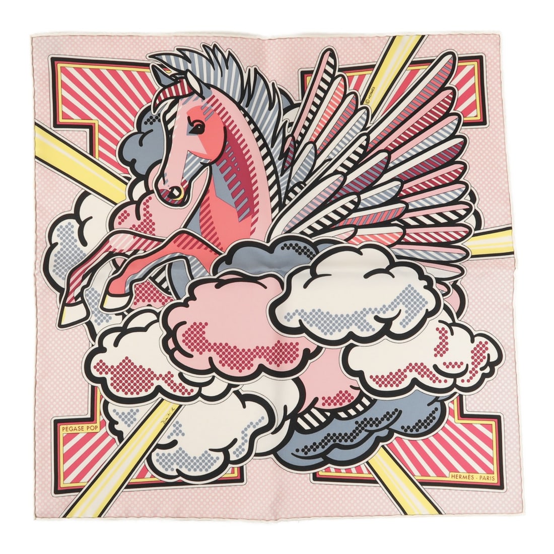 HERMES 40x40 Silk Scarf Pink Yellow Blue Made in France (1 of 11)