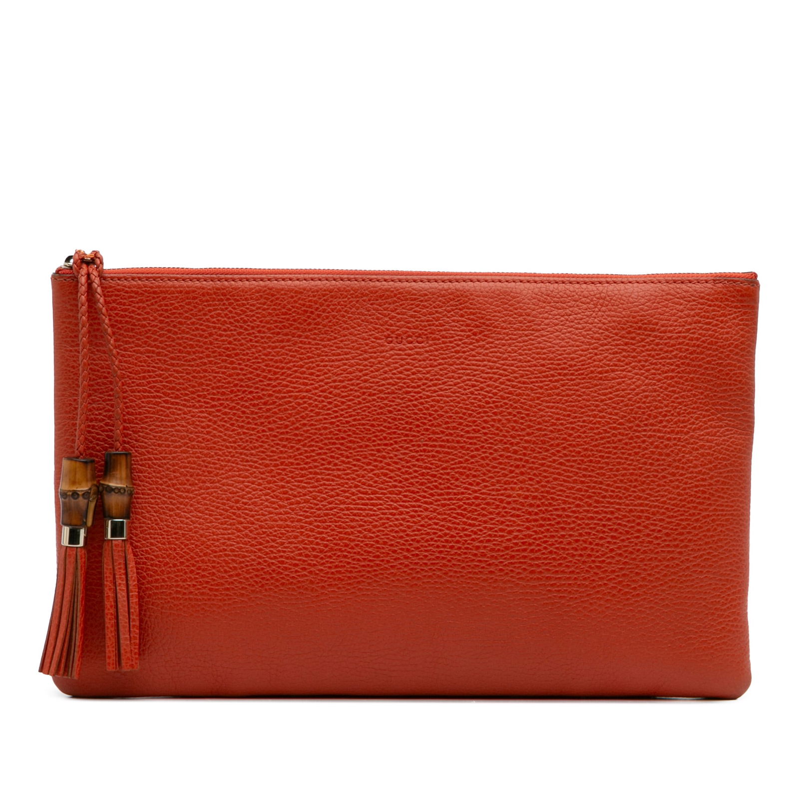 Gucci Calfskin Bamboo Tassel Clutch Orange Leather Bag (1 of 11)
