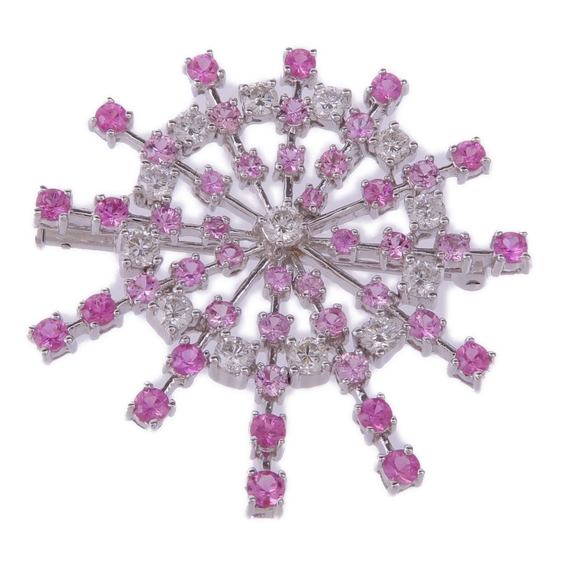 Jewelry Pink Sapphire Diamond Brooch in 18K White Gold (1 of 7)