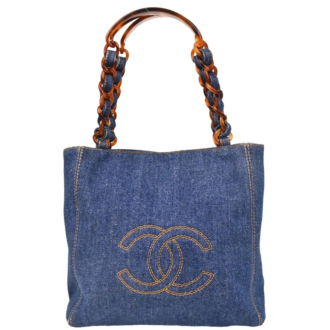 Chanel Blue Denim Chain Tote Handbag Medium Double Handles: Chanel Blue Denim Chain Tote Handbag Medium Double Handles This stylish Chanel Blue Denim Chain Tote Handbag is a perfect blend of durability and chic design. Crafted from high-quality denim, it featu