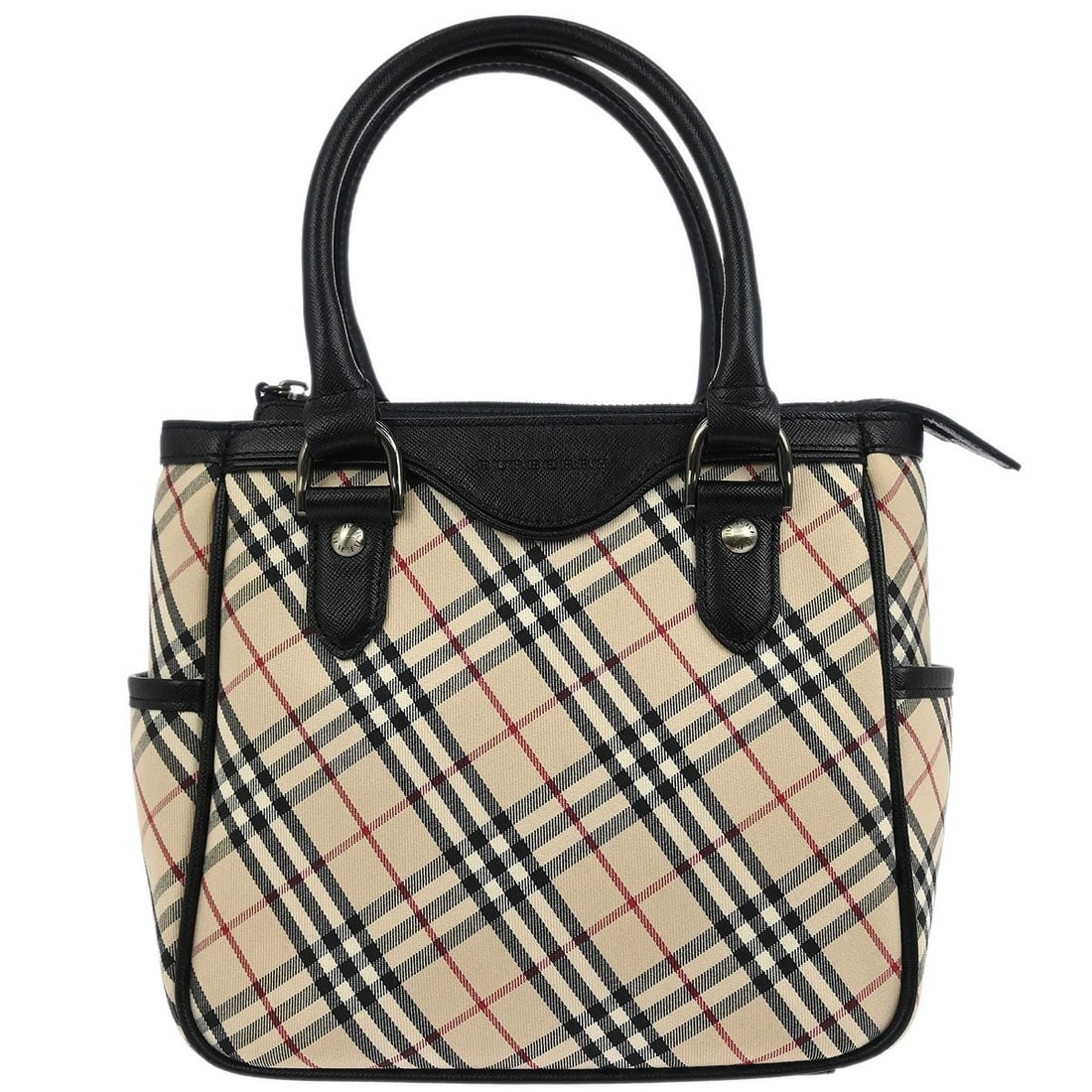 Burberry Check Beige Canvas Handbag with Black Leather Handles (1 of 10)
