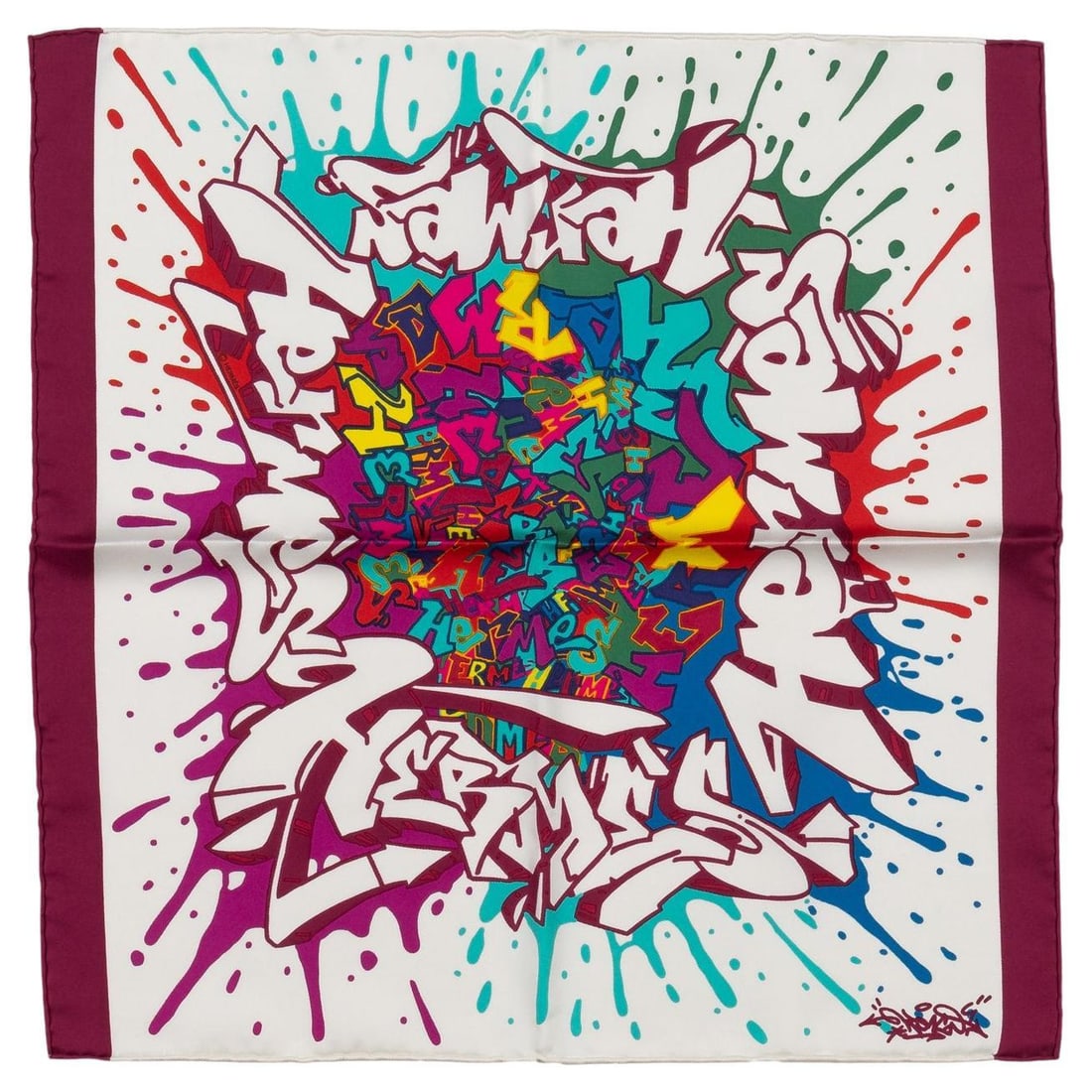 Hermes Purple Graffiti Silk Gavroche Scarf by Kongo 16.5" (1 of 6)