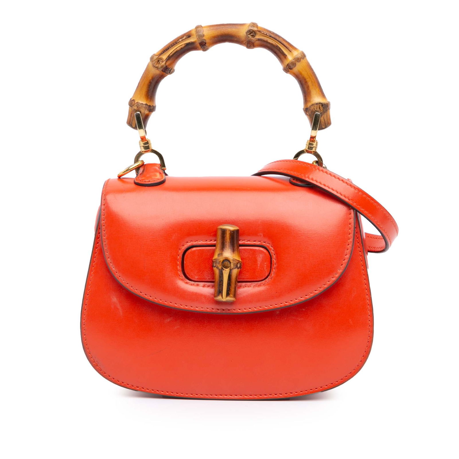 Gucci Mini 1947 Bamboo Orange Leather Top Handle Satchel (1 of 9)