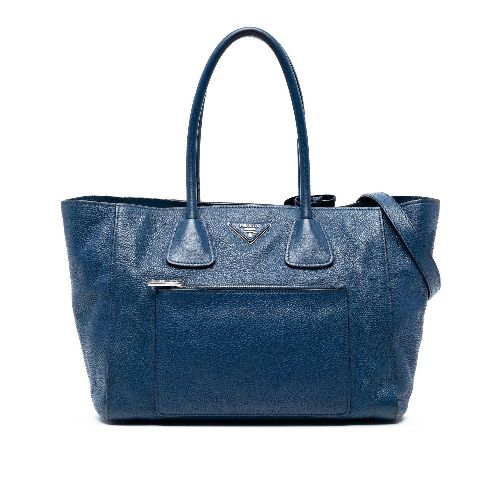 Prada Vitello Daino Blue Convertible Tote with Front Pocket (1 of 6)