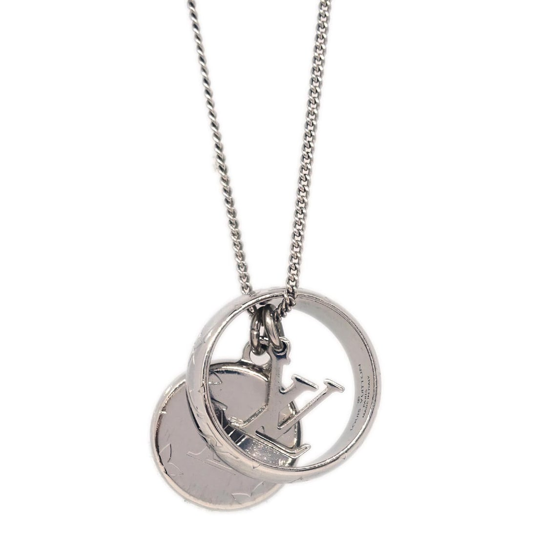 Louis Vuitton Monogram Ring Necklace Silver Plated M62485 (1 of 6)