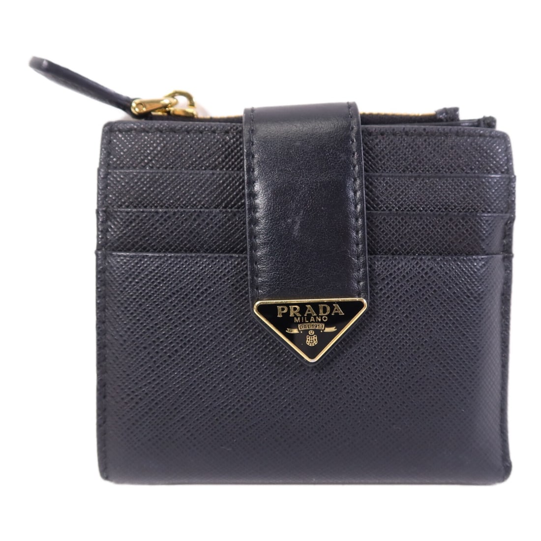 Prada Saffiano Black Calfskin Bi-Fold Wallet with Gold Tone Hardware (1 of 13)