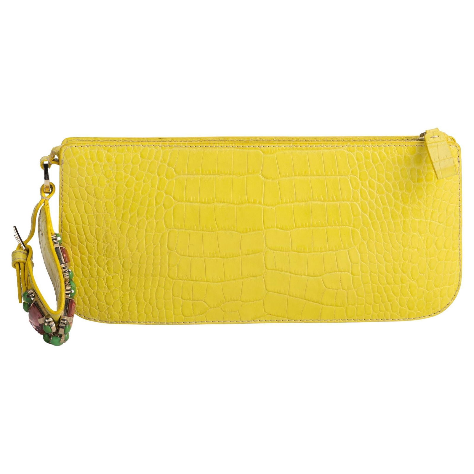 Valentino Yellow Croc Print Wrist Purse with Colorful Stones (1 of 11)