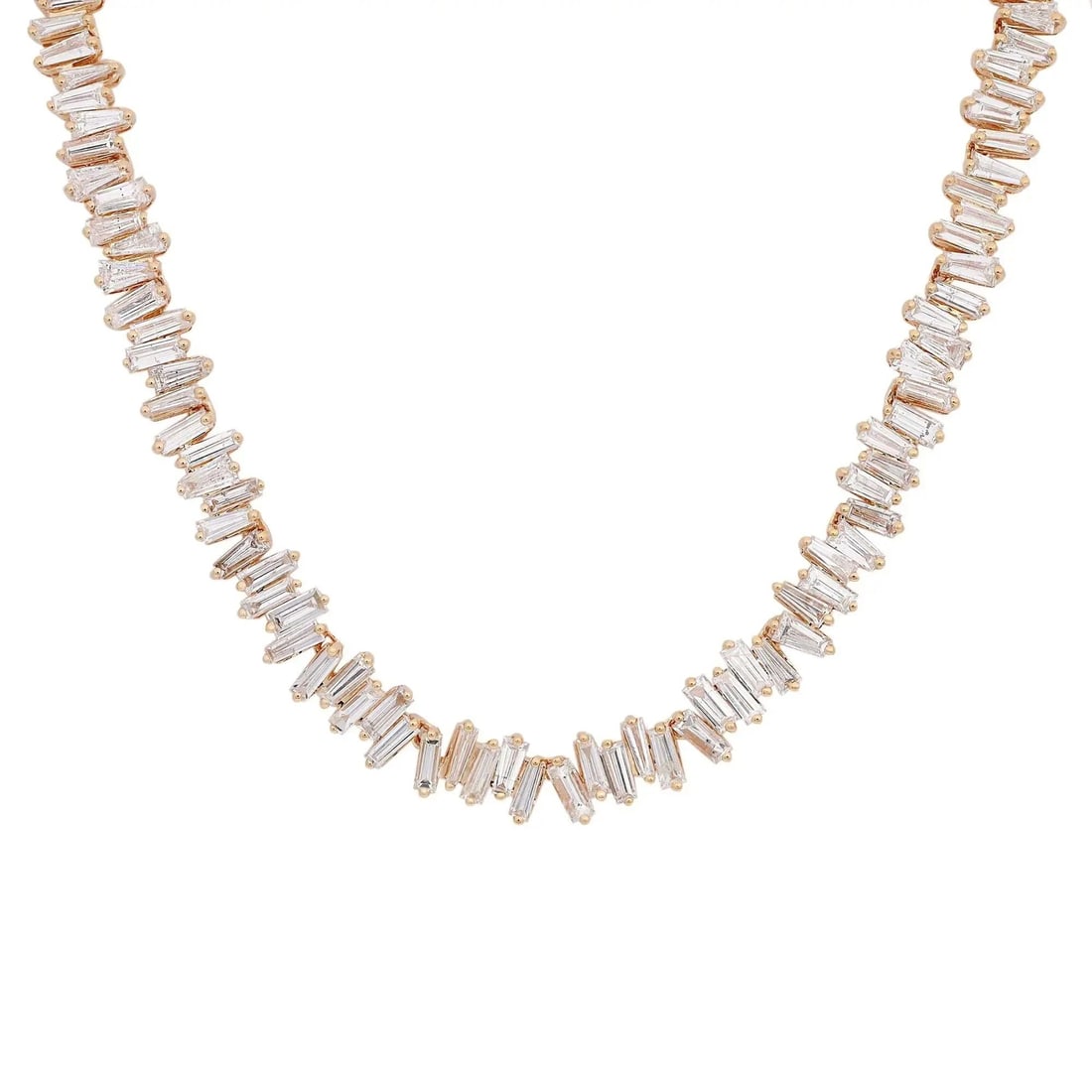 Rachel Koen 13.10ct Baguette Diamond Tennis Necklace 18K Yellow Gold (1 of 5)