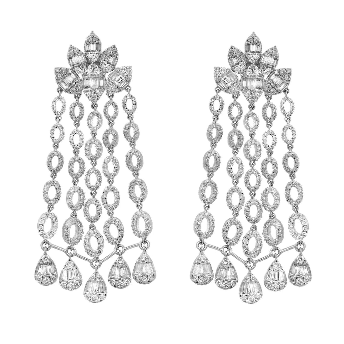 Rachel Koen 14K White Gold Chandelier Earrings 3.67ct Diamonds (1 of 4)