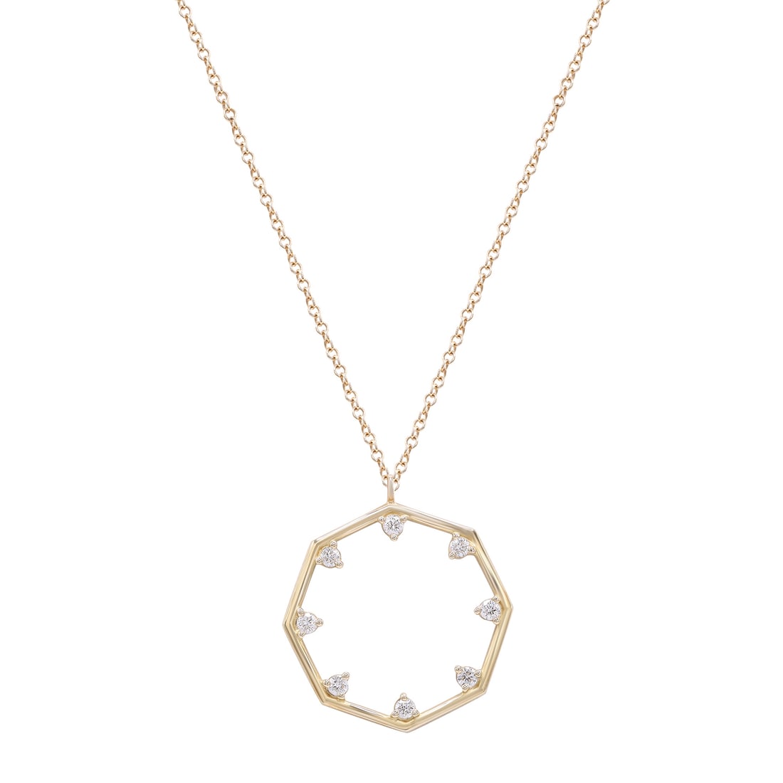 Rachel Koen 14K Yellow Gold Diamond Octagon Pendant Necklace 0.17ct: Rachel Koen 14K Yellow Gold Diamond Octagon Pendant Necklace 0.17ct This exquisite Diamond Octagon Pendant Necklace is a timeless piece crafted from high-polished 14K yellow gold. The necklace feature
