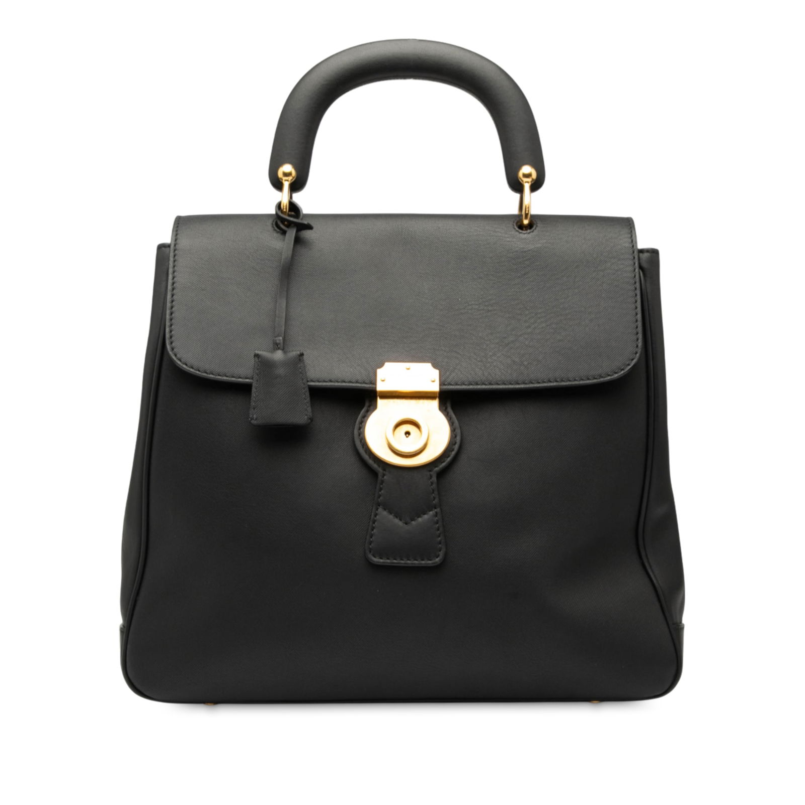 Burberry DK88 Large Trench Calfskin Top Handle Bag Black: Burberry DK88 Large Trench Calfskin Top Handle Bag Black The Burberry Large Trench Calfskin DK88 Top Handle Bag is a sophisticated accessory crafted from premium leather. This satchel features rolled