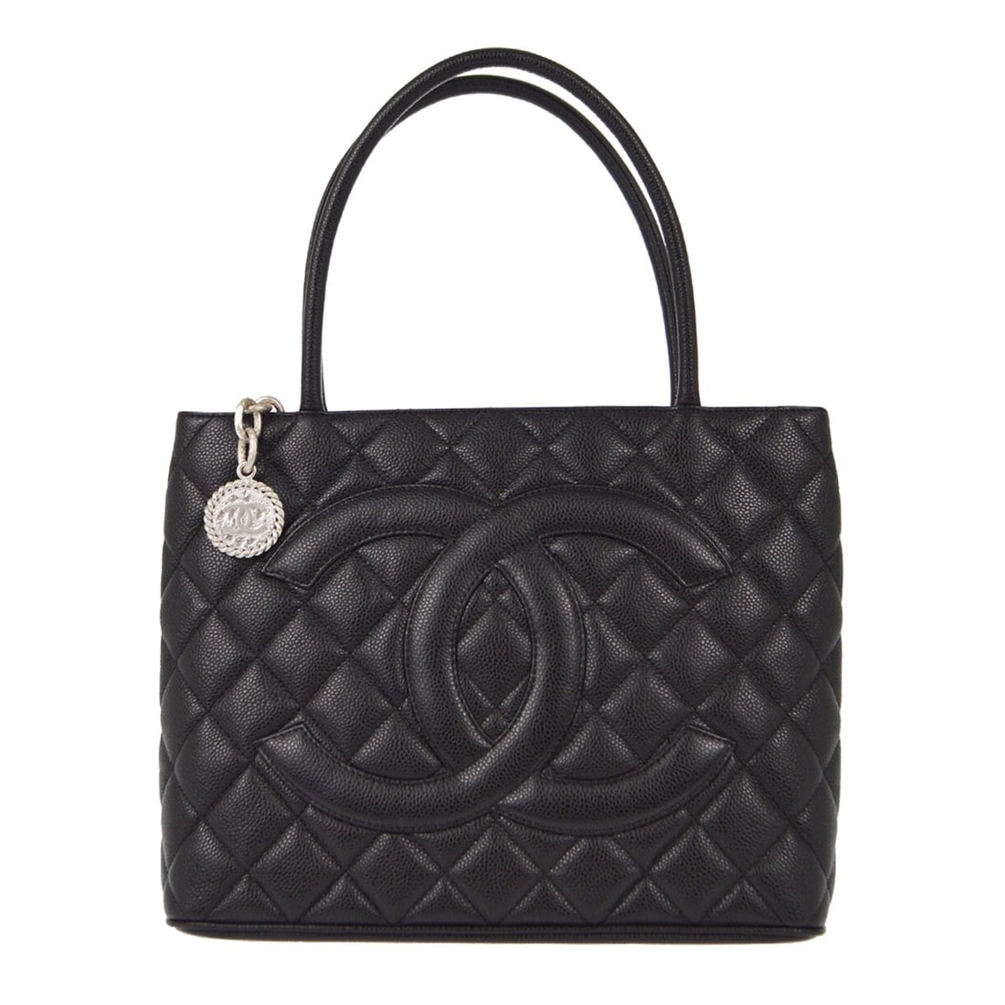 Chanel Black Caviar Leather Medallion Tote Handbag with Double Handles (1 of 8)