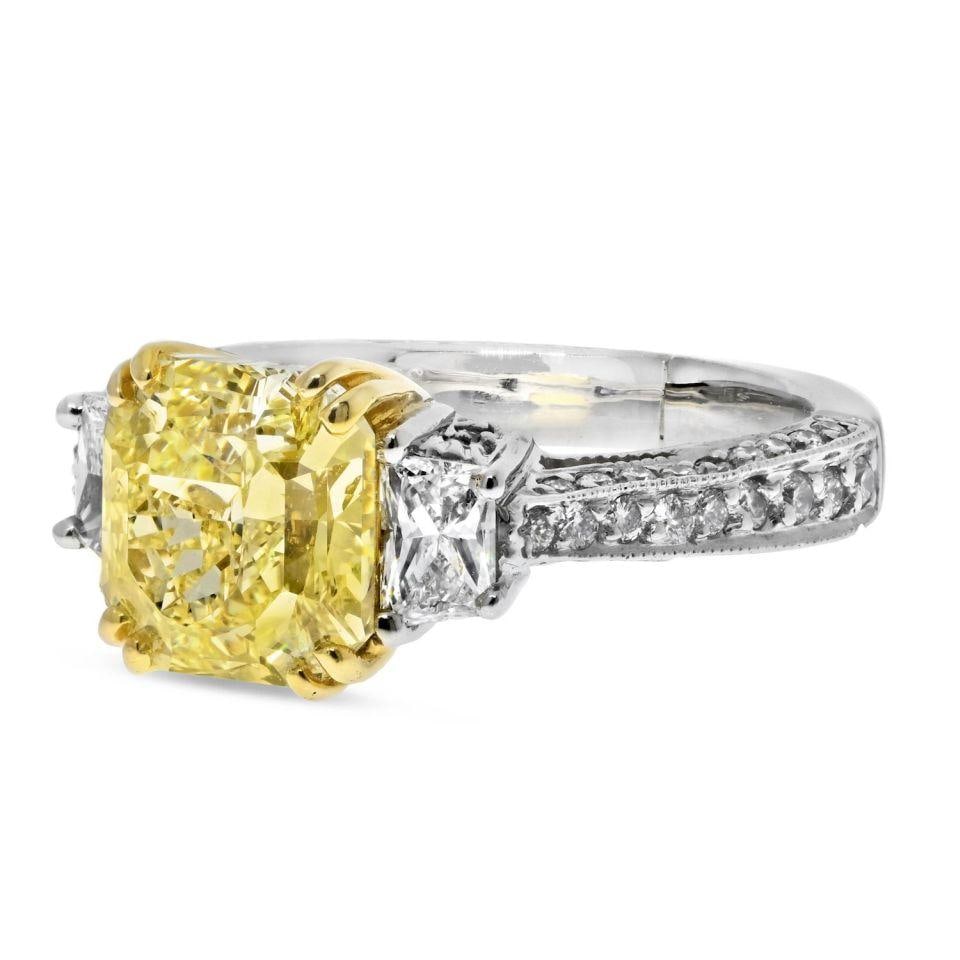 3.1 Carat GIA Certified Fancy Yellow Diamond Ring in Platinum and Yellow Gold (1 of 4)