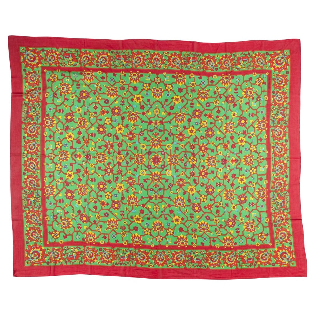 Hermes Flowers Beach Sarong Green Red Cotton 55 x 66 Inch (1 of 6)