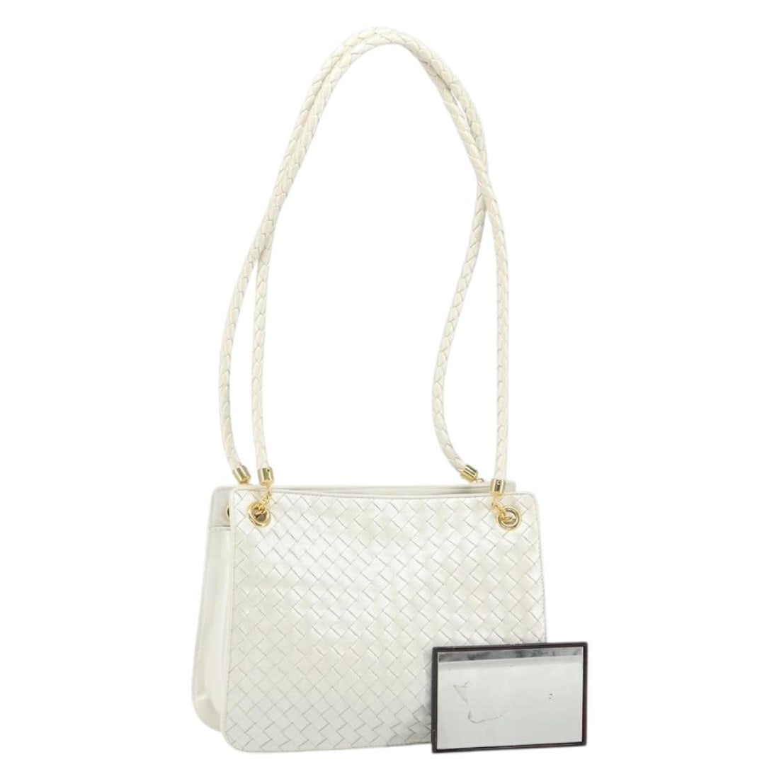 Bottega Veneta Intrecciato Leather Shoulder Bag White Gold Authentic (1 of 18)