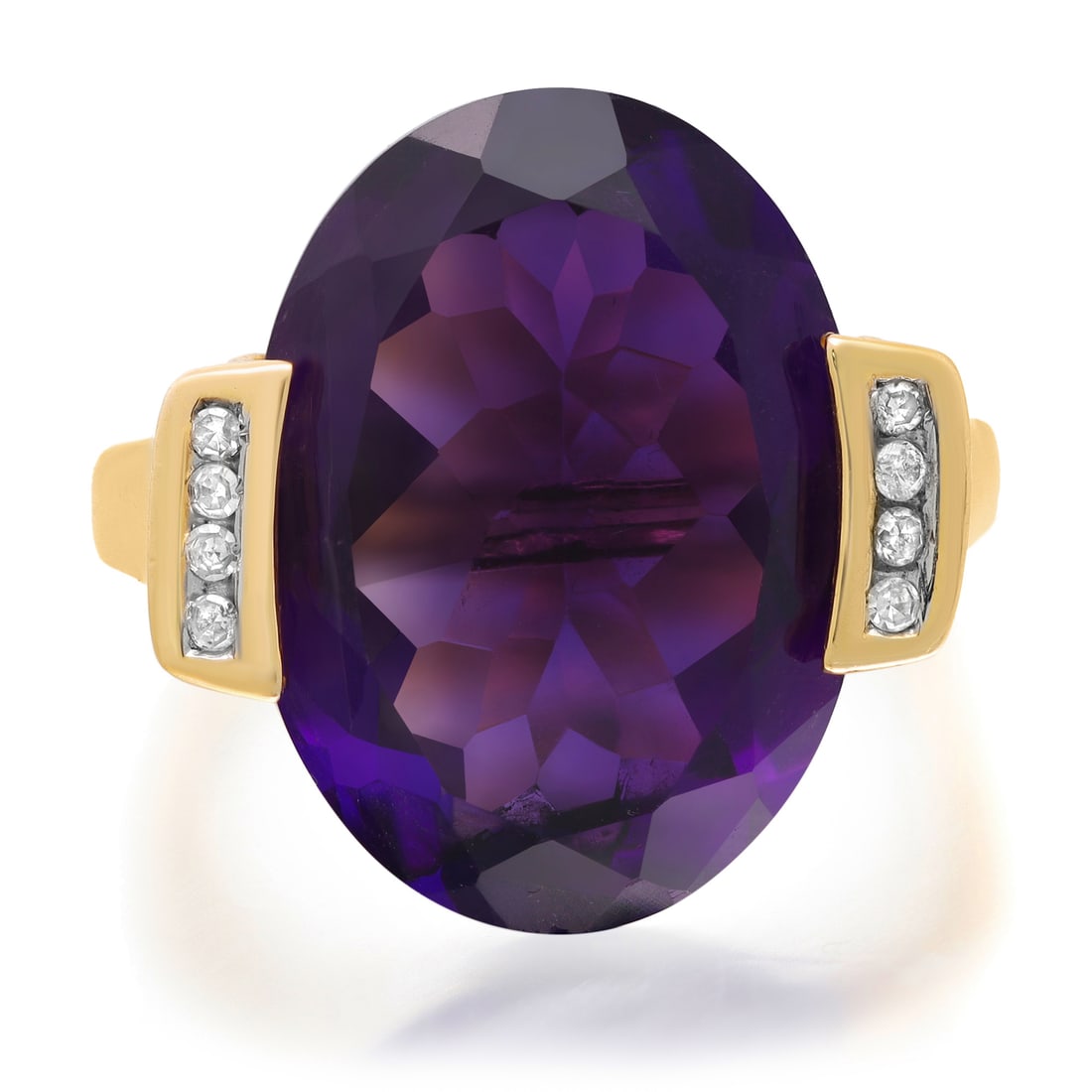 Rachel Koen 11Cttw Oval Amethyst Diamond Cocktail Ring 14K Yellow Gold Adjustable (1 of 5)