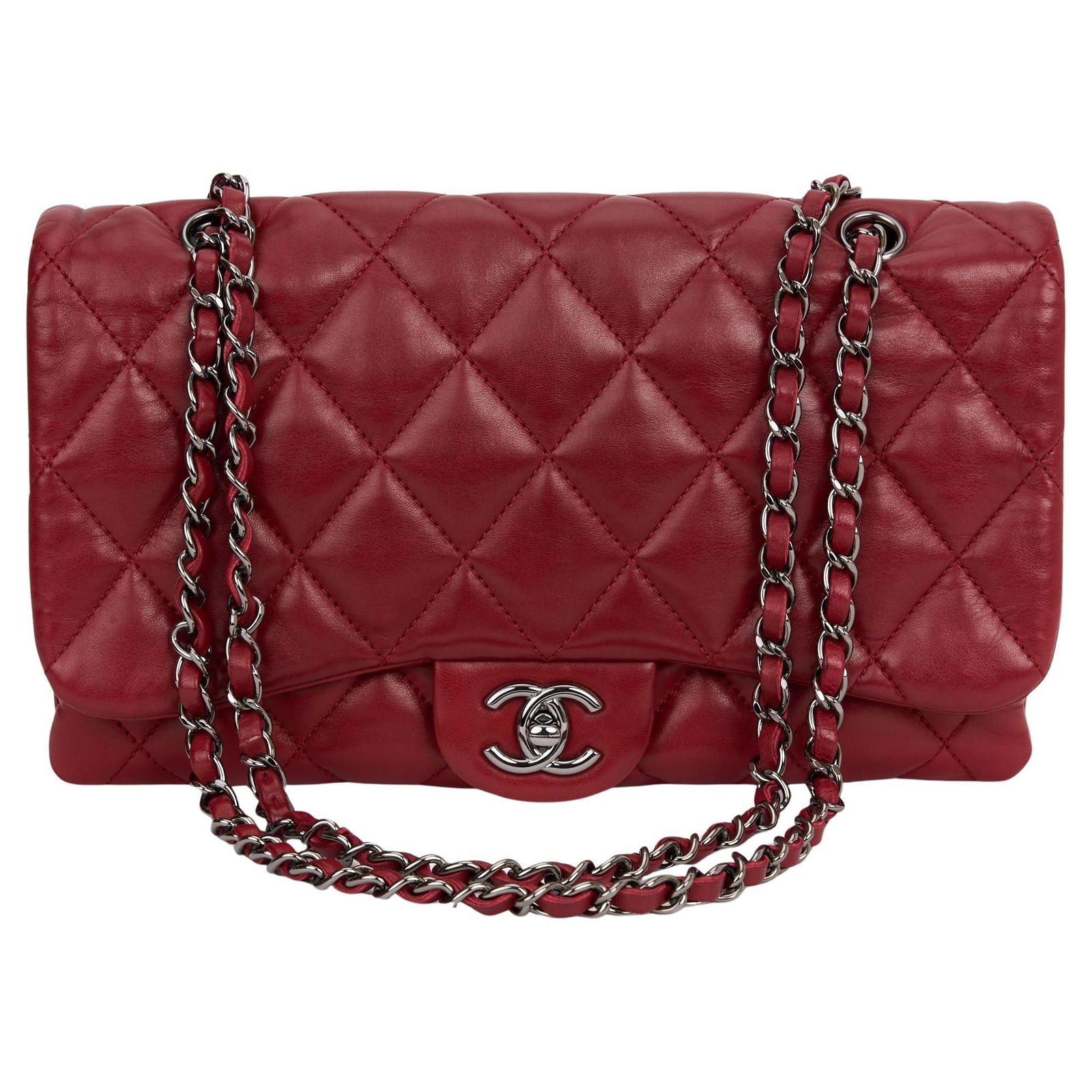 Chanel Red Maxi Accordion Flap Bag with Silver Chain (1 of 9)