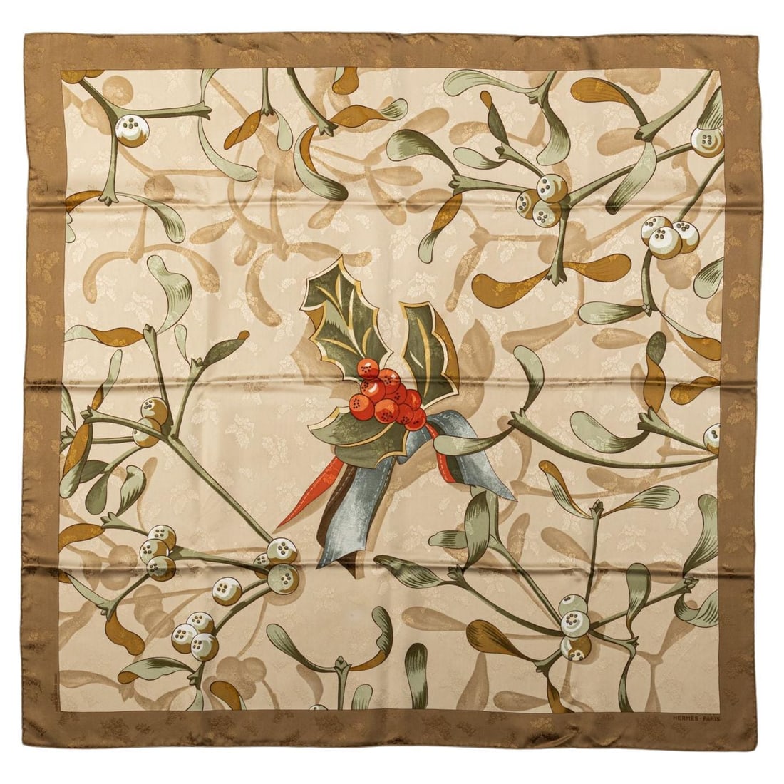Hermes Niege d'Antan Silk Scarf 35in Beige Caramel France (1 of 7)